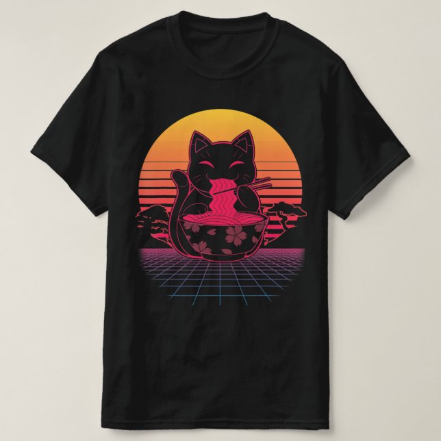 Kawaii Ramen Neko Retro Cat Japanese Noodle Anime  T-Shirt (Design Front)