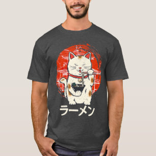 Kawaii Ramen Neko Retro Cat Japanese Noodle Anime  T-Shirt