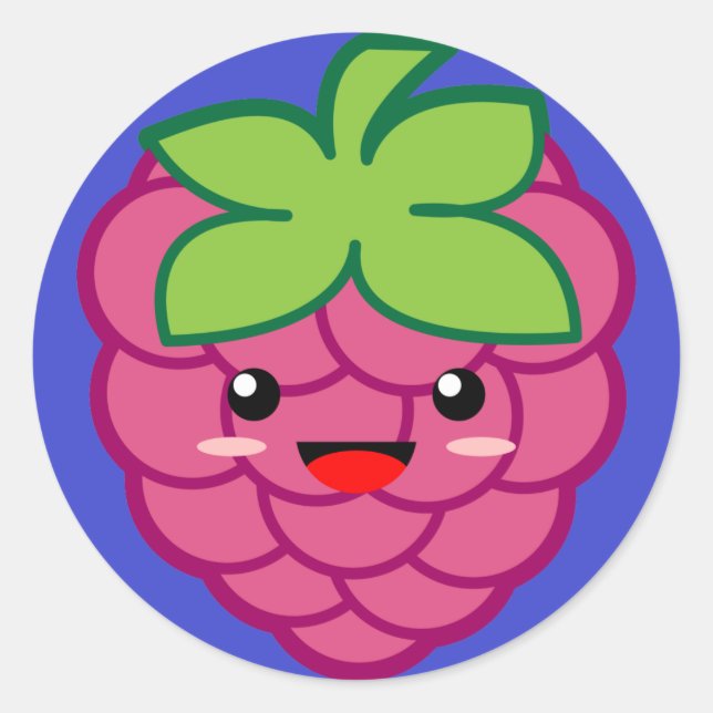 Kawaii Raspberry Classic Round Sticker (Front)