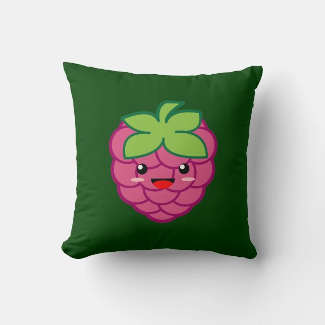 Kawaii Raspberry Throw Pillow (Front)