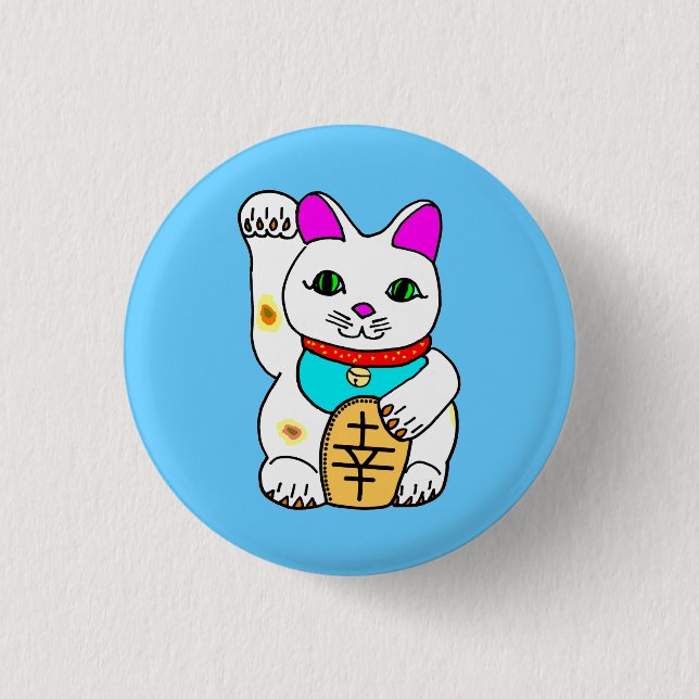 Kawaii Rave Lucky Cat Maneki Neko Button (Front)