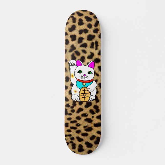 Kawaii Rave Lucky Cat Maneki Neko Skateboard Deck (Front)