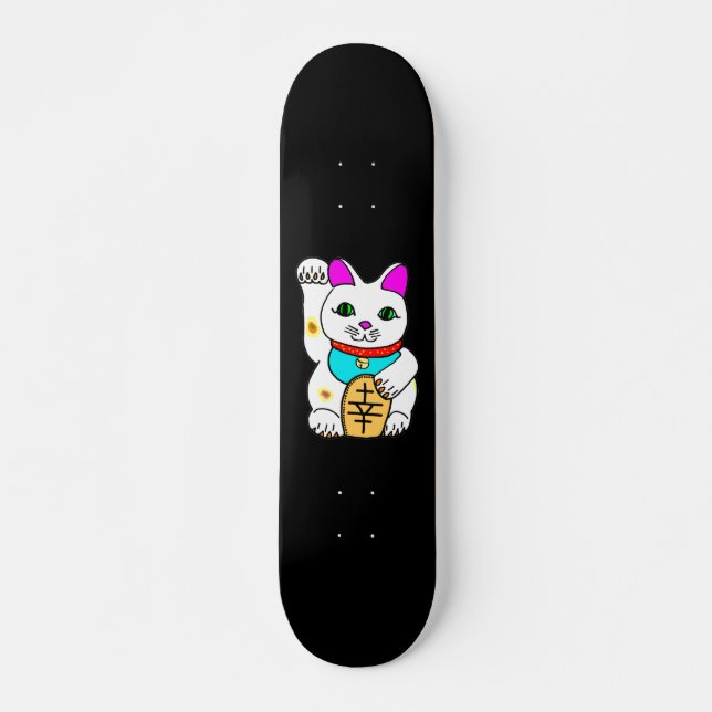 Kawaii Rave Lucky Cat Maneki Neko Skateboard Deck (Front)