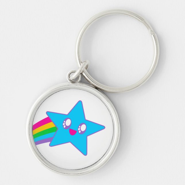 Kawaii Rave Neon Star Rainbow Keychain (Front)