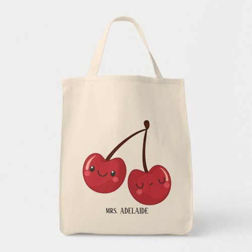 Kawaii Red Cherries Personalized Name Tote Bag