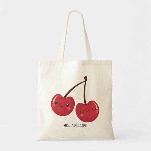 Kawaii Red Cherries Personalized Name Tote Bag