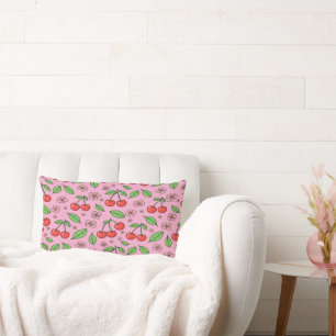 Kawaii Red Cherry Vibes Cute Girly Aesthetic Lumbar Pillow