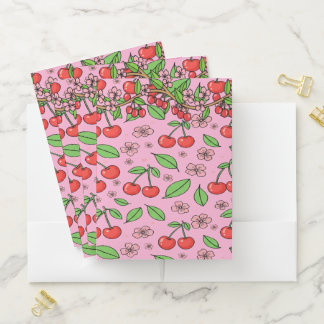 Kawaii Red Cherry Vibes Cute Girly Aesthetic Pocket Folder