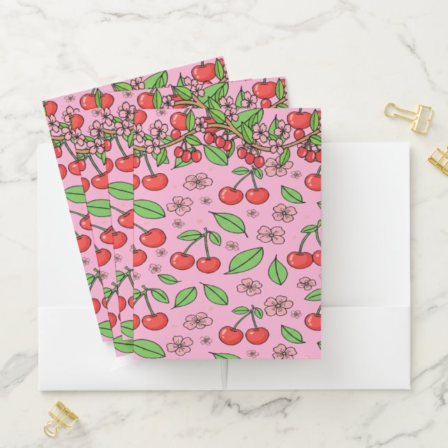 Kawaii Red Cherry Vibes Cute Girly Aesthetic Pocket Folder (In Situ)