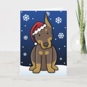 Kawaii Red Doberman Pinscher Christmas Card