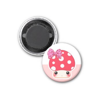 Kawaii Red Mushroom With Cute Polka Dots Bow Magnet by Chibibunny at Zazzle