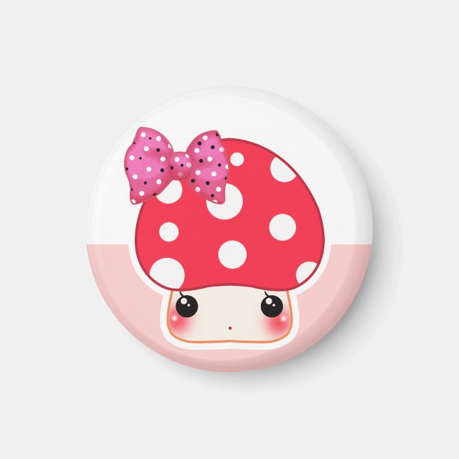Kawaii red mushroom with cute polka dots bow magnet (Front)