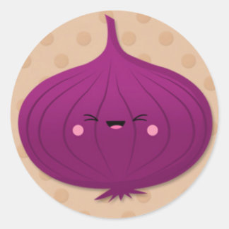 Kawaii Red Onion on Brown Polka Dots Classic Round Sticker