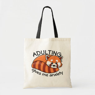 Kawaii Red Panda: Adulting gives me anxiety Tote Bag