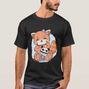 Kawaii Red Panda Boba Anime Pearl Bubble Tea Otaku T-Shirt
