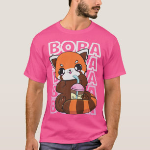Kawaii Red Panda Boba Cute Anime Pearl Bubble Tea  T-Shirt
