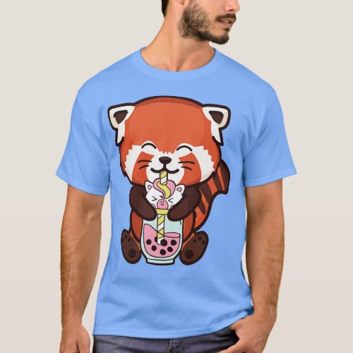 Kawaii Red Panda Unicorn Bubble Tea T_Shirt