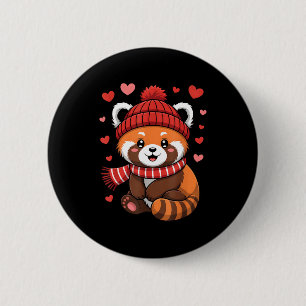 Kawaii Red Panda Valentines Day Hearts Winter Scar Button