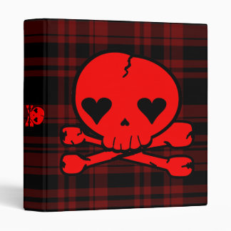 Kawaii Red Skull on Blood Red Plaid Binder