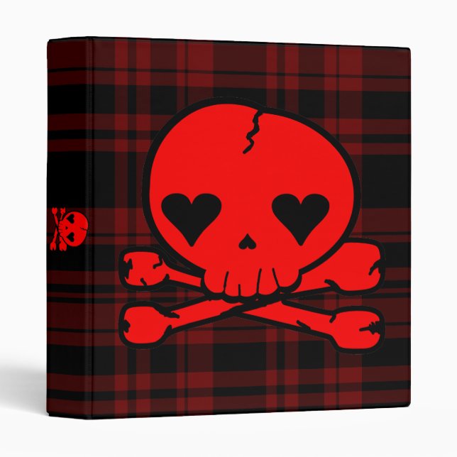 Kawaii Red Skull on Blood Red Plaid Binder (Front/Spine)
