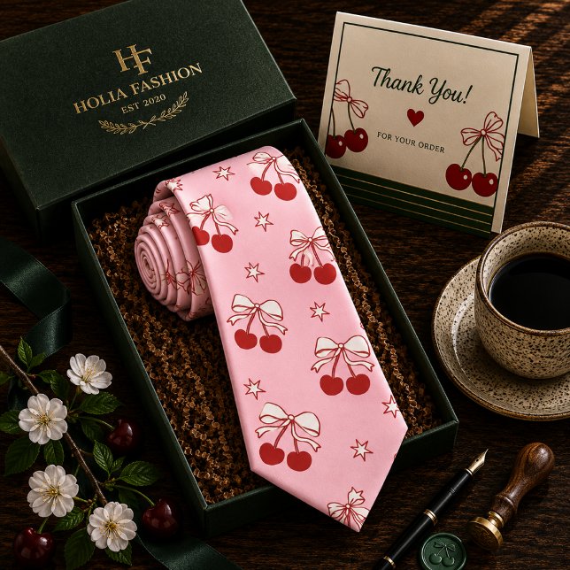 Kawaii Red Sweet Cherry Pattern Neck Tie (Creator Uploaded)