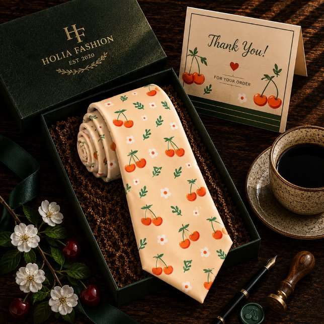 Kawaii Red Sweet Cherry Pattern Neck Tie (Creator Uploaded)
