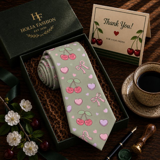 Kawaii Red Sweet Cherry Pattern Neck Tie (Creator Uploaded)