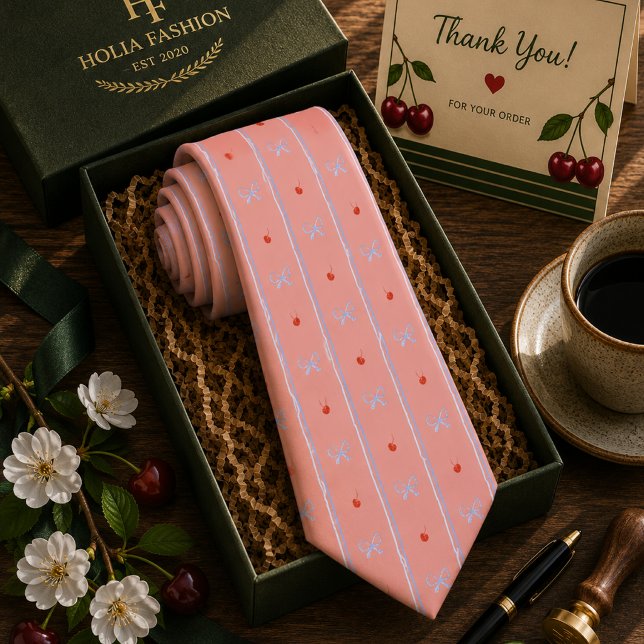 Kawaii Red Sweet Cherry Pattern Neck Tie (Creator Uploaded)