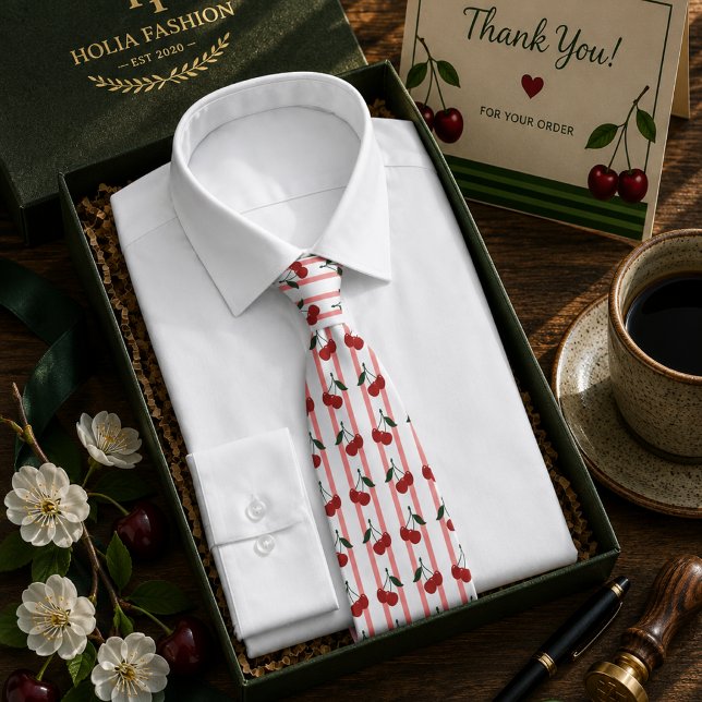 Kawaii Red Sweet Cherry Pattern Neck Tie (Creator Uploaded)