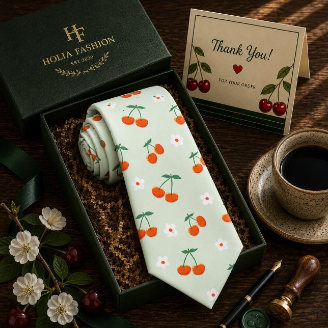 Kawaii Red Sweet Cherry Pattern Neck Tie (Creator Uploaded)
