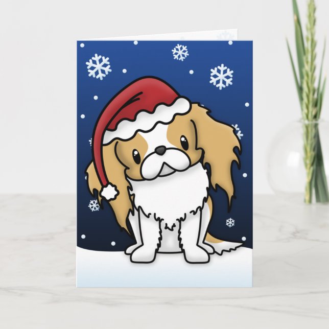 Kawaii Red & White Japanese Chin Christmas Card (Front)