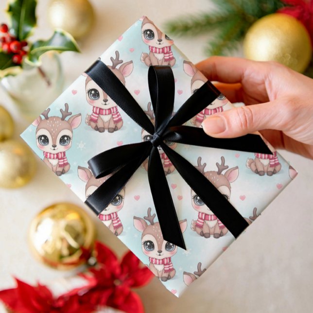 Kawaii reindeer, Bobo rainbow Christmas Wrapping Paper Sheets (Creator Uploaded)