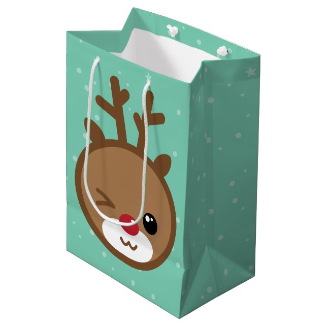 Kawaii Reindeer Christmas Gift Bag (Front Angled)