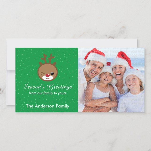 Kawaii Reindeer Christmas Photo Cards (Front)
