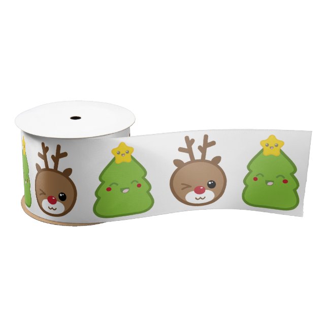 Kawaii Reindeer & Christmas Tree Ribbon (Spool)