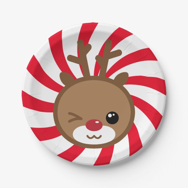 Kawaii Reindeer Paper Plates (Front)