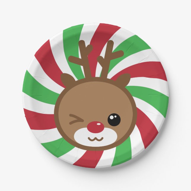 Kawaii Reindeer Paper Plates (Front)