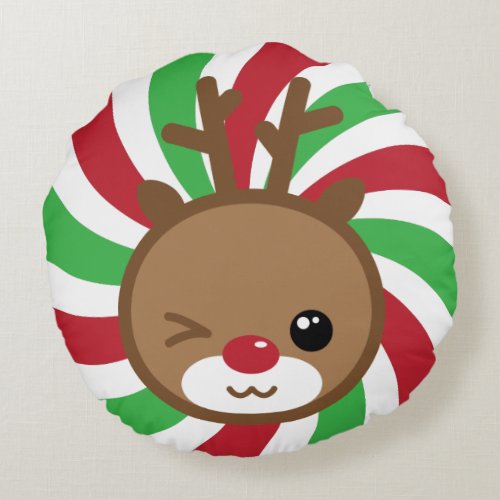 Kawaii Reindeer Round Pillow