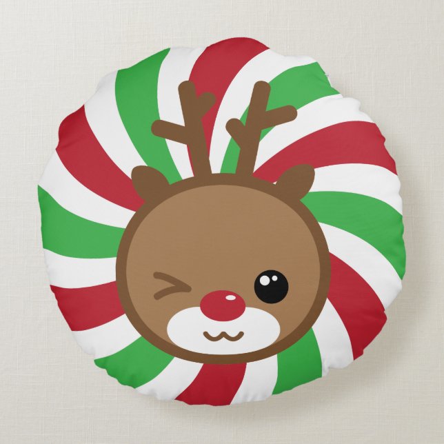 Kawaii Reindeer Round Pouf Pillow (Back)