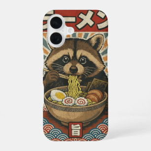 Kawaii Retro Vintage Japanese Slurping Ramen Racco iPhone 16 Case