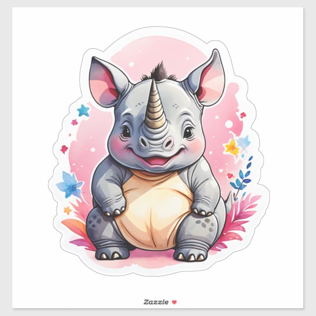 Kawaii Rhino Sticker (Sheet)