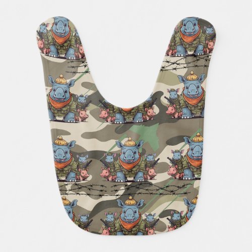 Kawaii Rhinoceros Army Print  Baby Bib