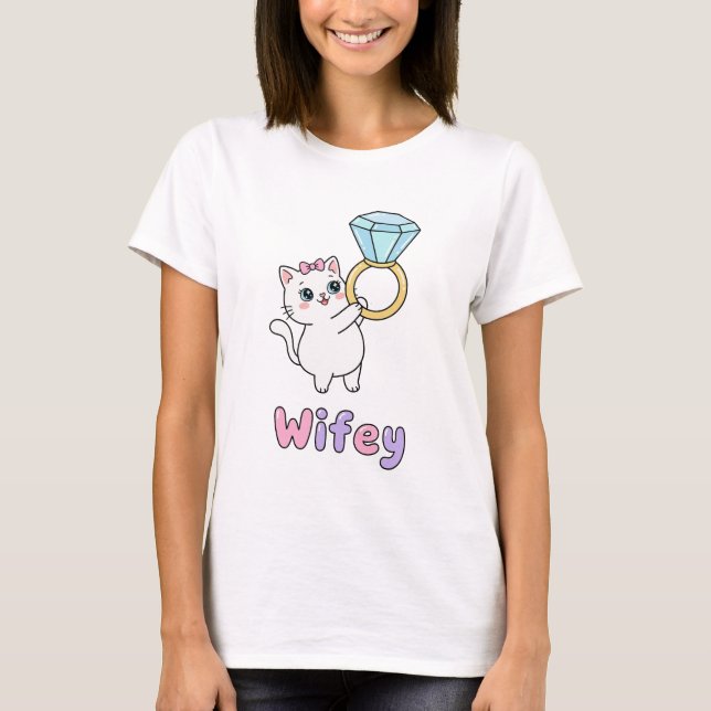 Kawaii Ring Cat Wifey Cute Wedding T-Shirt (Front)