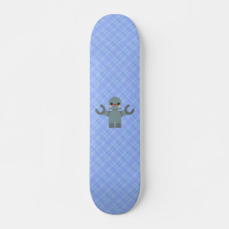 Kawaii Robot on Blue Plaid Skateboard