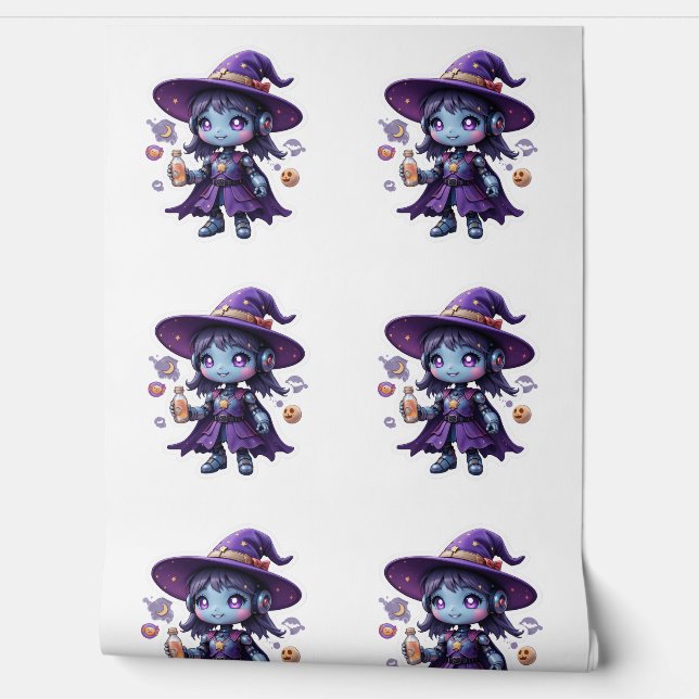 Kawaii Robot Witch Girl Cute Futuristic Witch Home Wallpaper (Unrolling)