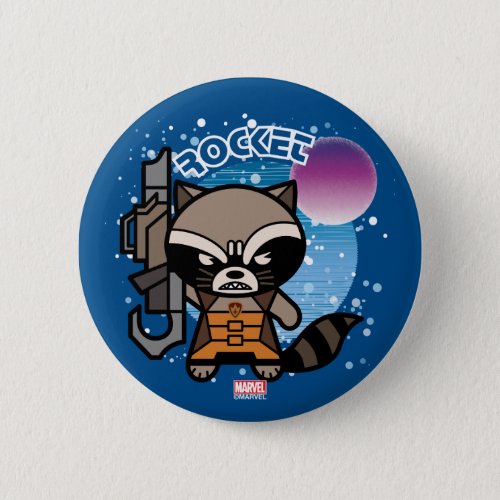 Kawaii Rocket Raccoon In Space Button