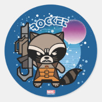 Kawaii Rocket Raccoon In Space Classic Round Sticker