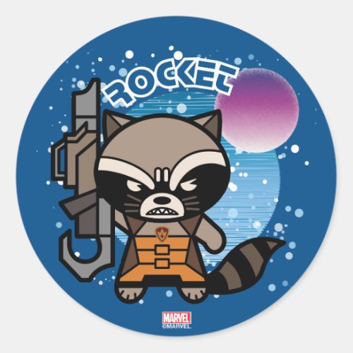 Kawaii Rocket Raccoon In Space Classic Round Sticker