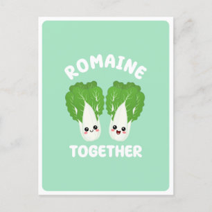 Kawaii Romaine Lettuce Couple Vegetable Food Pun Postcard