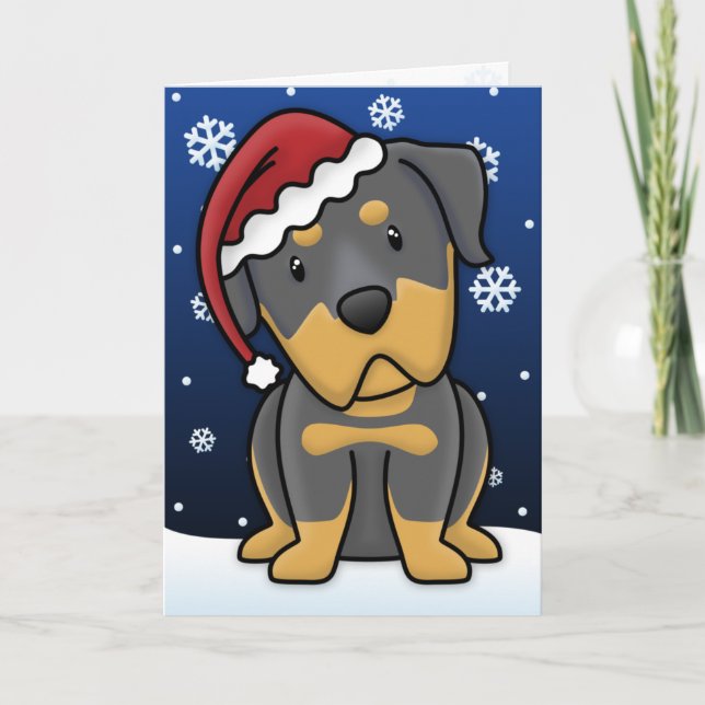 Kawaii Rottweiler Christmas Card (Front)